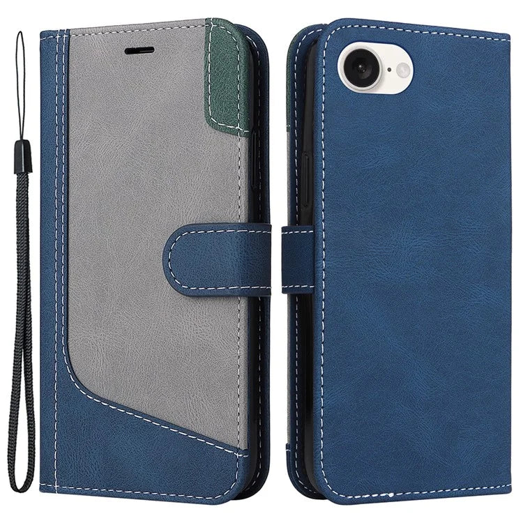 For iPhone SE (2024) Case Wallet PU Leather Three-Color Splicing Phone Cover
