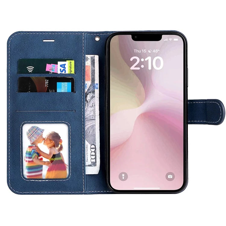 For iPhone SE (2024) Case Wallet PU Leather Three-Color Splicing Phone Cover