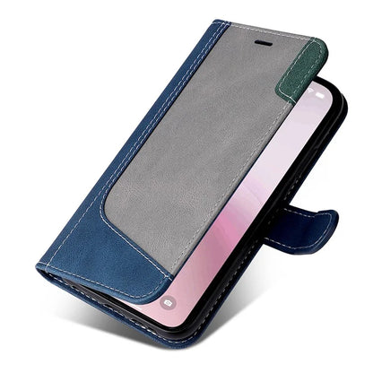For iPhone SE (2024) Case Wallet PU Leather Three-Color Splicing Phone Cover