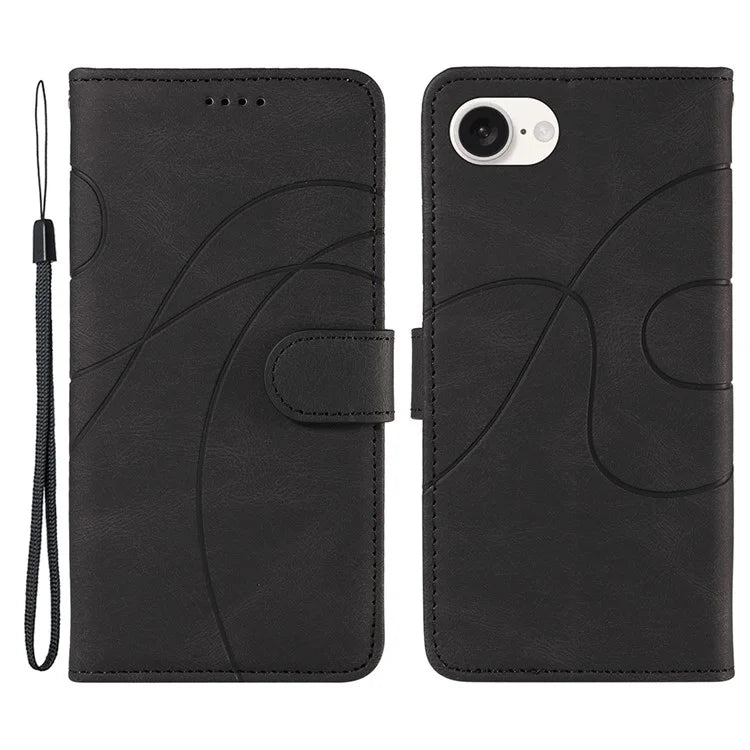For iPhone SE (2024) Case Curved Line Imprinted PU Leather Wallet Phone Cover
