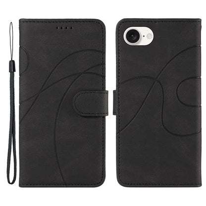 For iPhone SE (2024) Case Curved Line Imprinted PU Leather Wallet Phone Cover