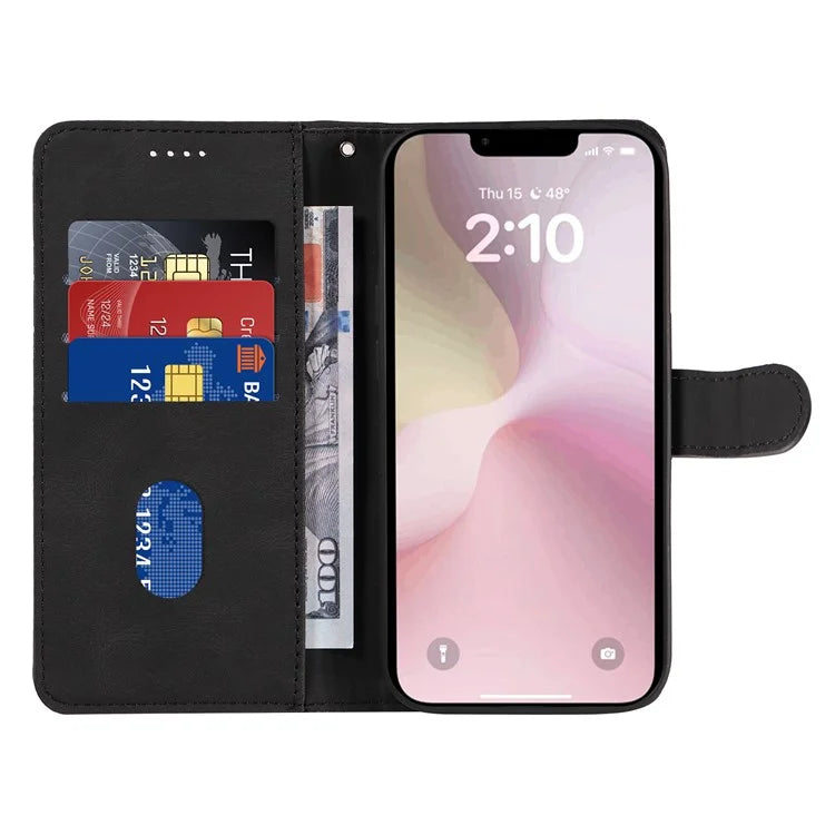 For iPhone SE (2024) Case Curved Line Imprinted PU Leather Wallet Phone Cover