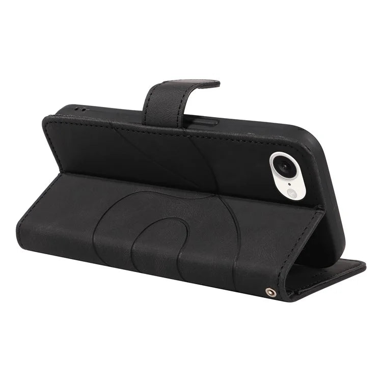 For iPhone SE (2024) Case Curved Line Imprinted PU Leather Wallet Phone Cover