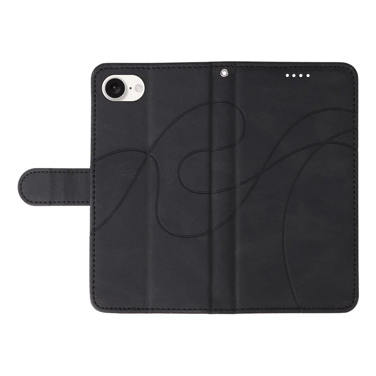 For iPhone SE (2024) Case Curved Line Imprinted PU Leather Wallet Phone Cover