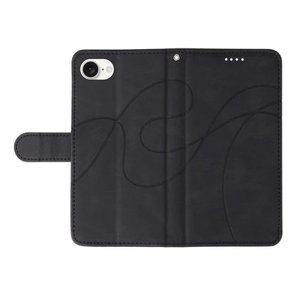 For iPhone SE (2024) Case Curved Line Imprinted PU Leather Wallet Phone Cover
