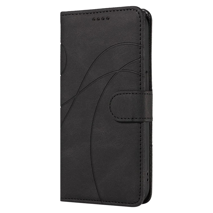 For iPhone SE (2024) Case Curved Line Imprinted PU Leather Wallet Phone Cover