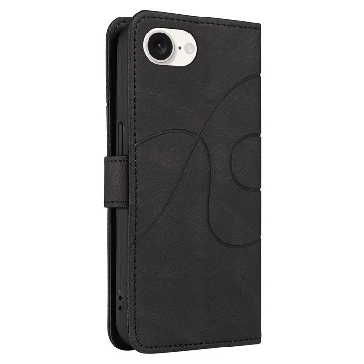 For iPhone SE (2024) Case Curved Line Imprinted PU Leather Wallet Phone Cover