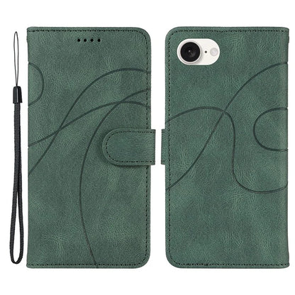 For iPhone SE (2024) Case Curved Line Imprinted PU Leather Wallet Phone Cover