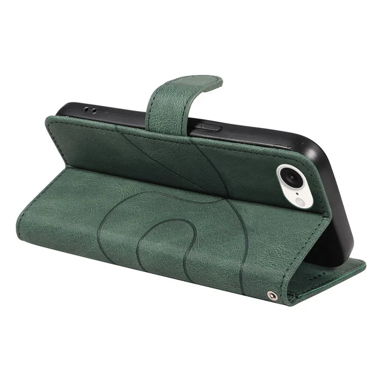 For iPhone SE (2024) Case Curved Line Imprinted PU Leather Wallet Phone Cover