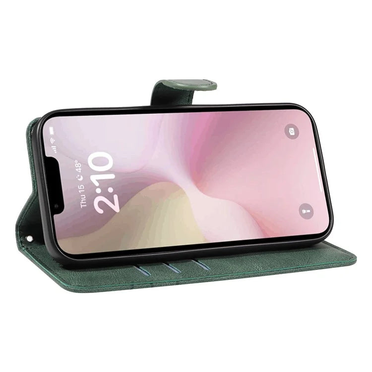 For iPhone SE (2024) Case Curved Line Imprinted PU Leather Wallet Phone Cover