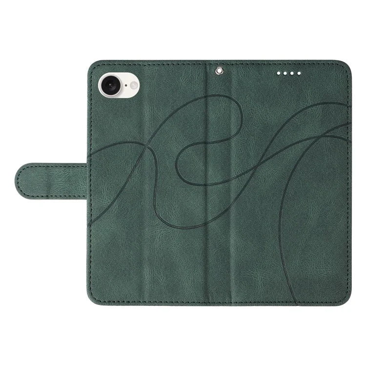 For iPhone SE (2024) Case Curved Line Imprinted PU Leather Wallet Phone Cover