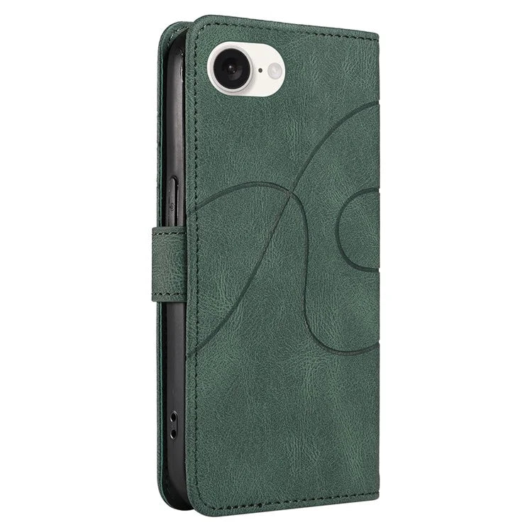 For iPhone SE (2024) Case Curved Line Imprinted PU Leather Wallet Phone Cover