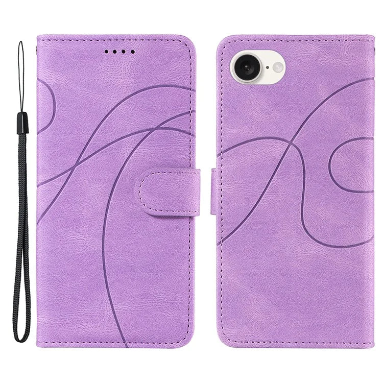 For iPhone SE (2024) Case Curved Line Imprinted PU Leather Wallet Phone Cover