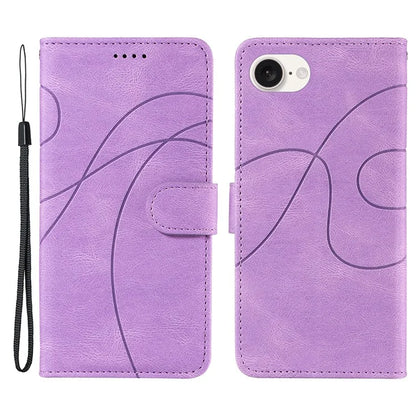 For iPhone SE (2024) Case Curved Line Imprinted PU Leather Wallet Phone Cover