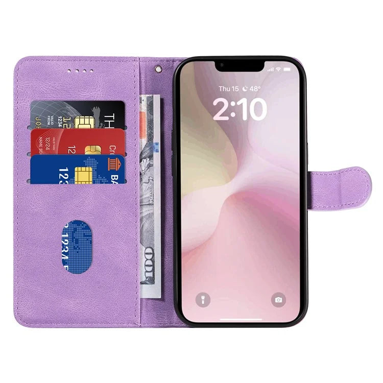 For iPhone SE (2024) Case Curved Line Imprinted PU Leather Wallet Phone Cover