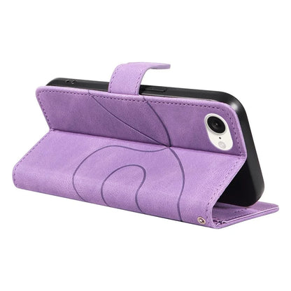 For iPhone SE (2024) Case Curved Line Imprinted PU Leather Wallet Phone Cover