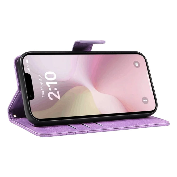 For iPhone SE (2024) Case Curved Line Imprinted PU Leather Wallet Phone Cover