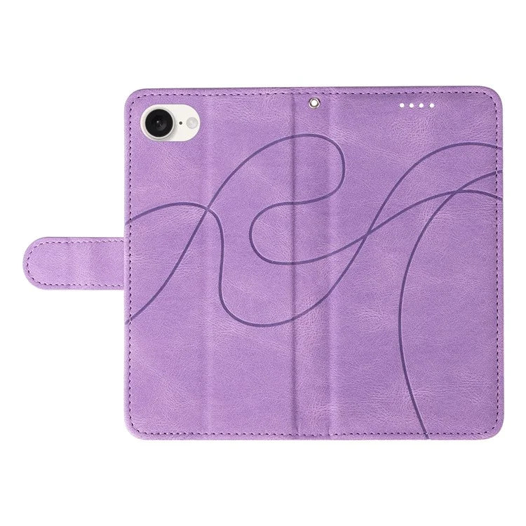 For iPhone SE (2024) Case Curved Line Imprinted PU Leather Wallet Phone Cover
