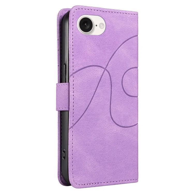 For iPhone SE (2024) Case Curved Line Imprinted PU Leather Wallet Phone Cover