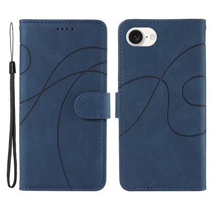 For iPhone SE (2024) Case Curved Line Imprinted PU Leather Wallet Phone Cover