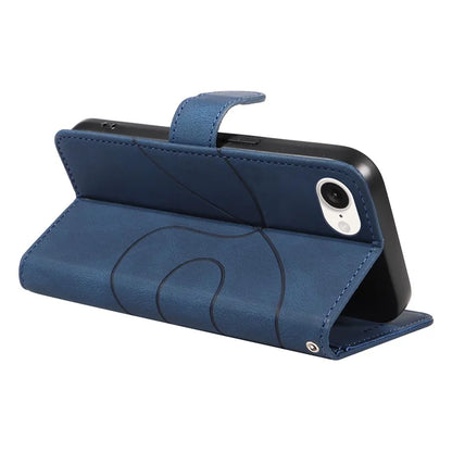 For iPhone SE (2024) Case Curved Line Imprinted PU Leather Wallet Phone Cover
