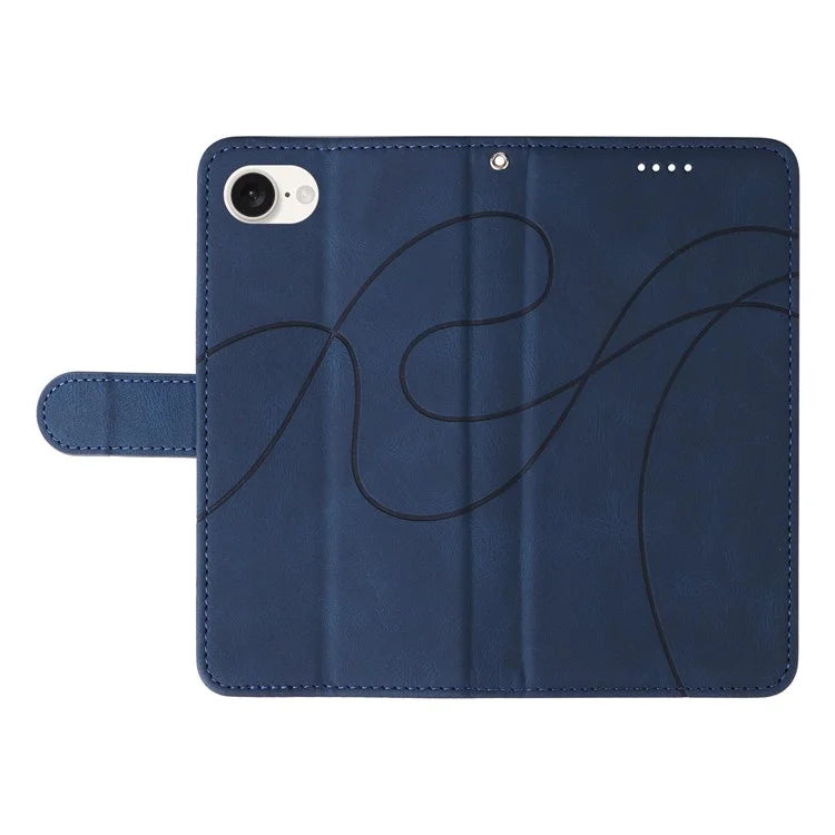 For iPhone SE (2024) Case Curved Line Imprinted PU Leather Wallet Phone Cover