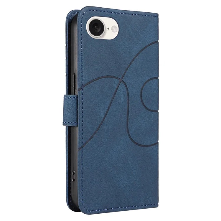 For iPhone SE (2024) Case Curved Line Imprinted PU Leather Wallet Phone Cover