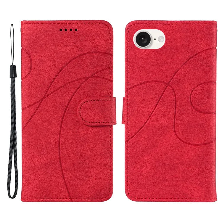 For iPhone SE (2024) Case Curved Line Imprinted PU Leather Wallet Phone Cover
