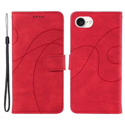 For iPhone SE (2024) Case Curved Line Imprinted PU Leather Wallet Phone Cover