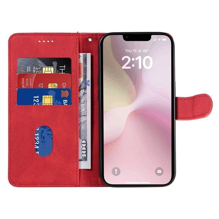 For iPhone SE (2024) Case Curved Line Imprinted PU Leather Wallet Phone Cover