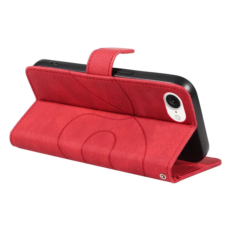 For iPhone SE (2024) Case Curved Line Imprinted PU Leather Wallet Phone Cover
