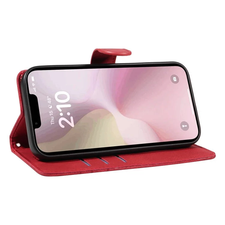For iPhone SE (2024) Case Curved Line Imprinted PU Leather Wallet Phone Cover