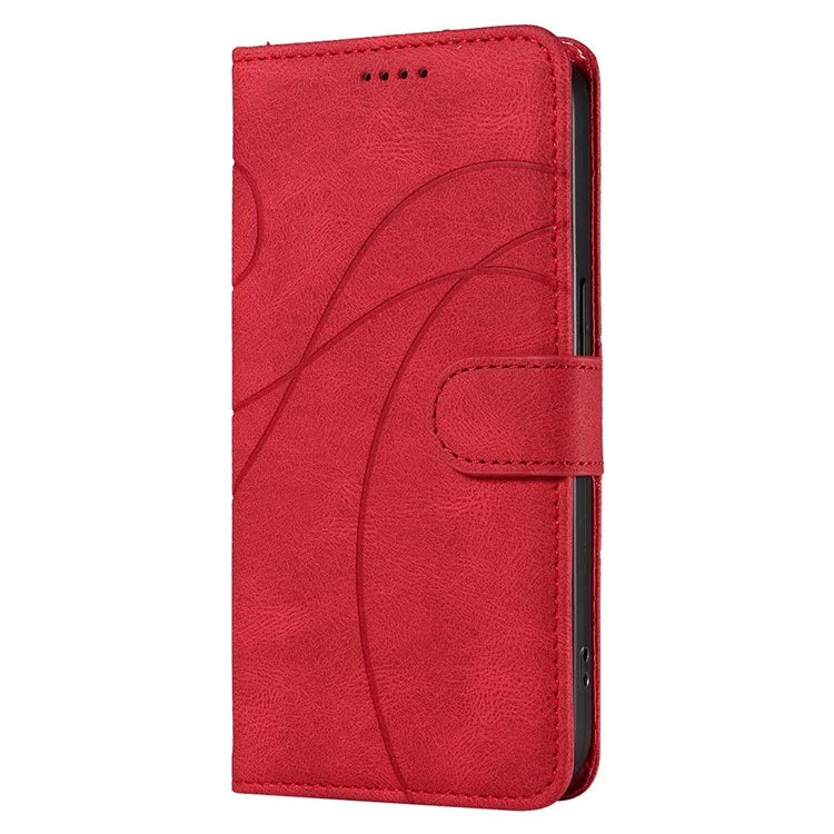 For iPhone SE (2024) Case Curved Line Imprinted PU Leather Wallet Phone Cover