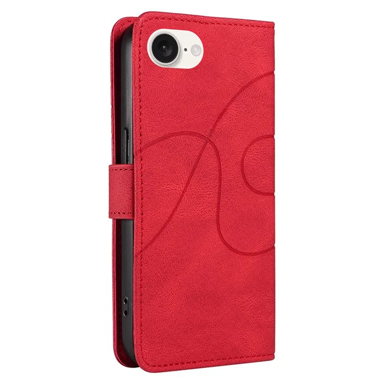 For iPhone SE (2024) Case Curved Line Imprinted PU Leather Wallet Phone Cover