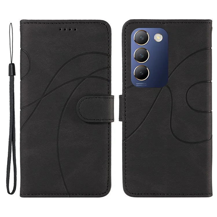 For vivo V40 SE 5G / Y100 5G (Indonesia) / Y200e 5G / V30 Lite 5G (India) Leather Case Curved Line Decor