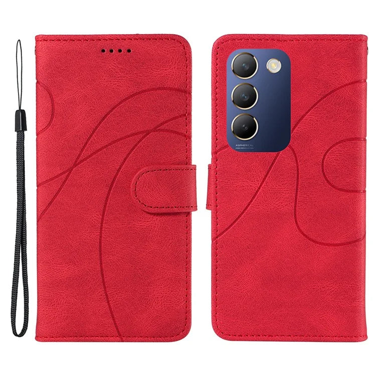 For vivo V40 SE 5G / Y100 5G (Indonesia) / Y200e 5G / V30 Lite 5G (India) Leather Case Curved Line Decor