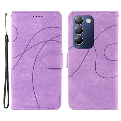 For vivo V40 SE 5G / Y100 5G (Indonesia) / Y200e 5G / V30 Lite 5G (India) Leather Case Curved Line Decor