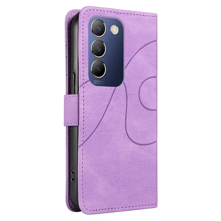 For vivo V40 SE 5G / Y100 5G (Indonesia) / Y200e 5G / V30 Lite 5G (India) Leather Case Curved Line Decor