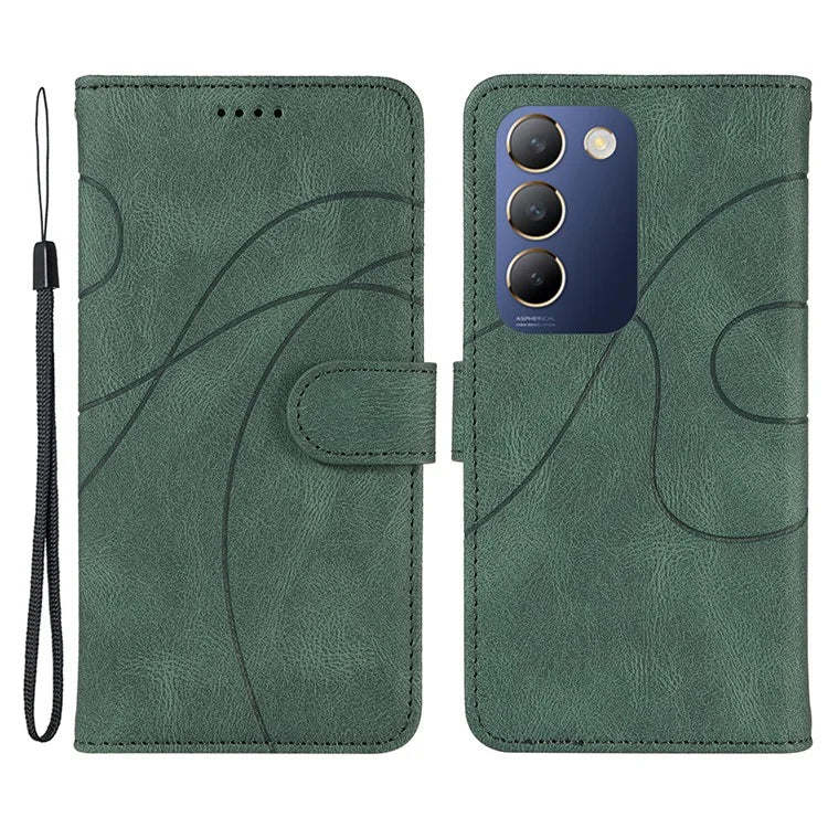 For vivo V40 SE 5G / Y100 5G (Indonesia) / Y200e 5G / V30 Lite 5G (India) Leather Case Curved Line Decor