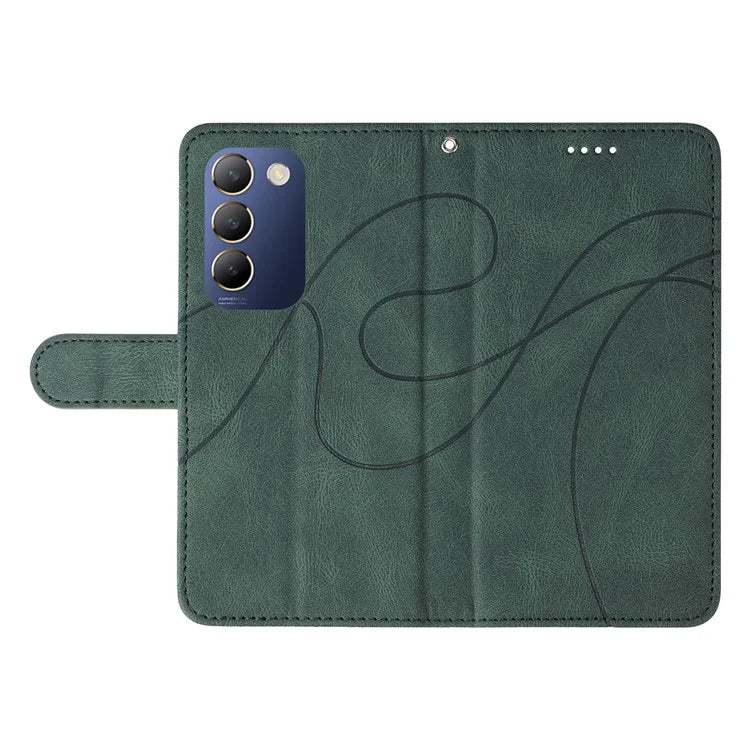 For vivo V40 SE 5G / Y100 5G (Indonesia) / Y200e 5G / V30 Lite 5G (India) Leather Case Curved Line Decor