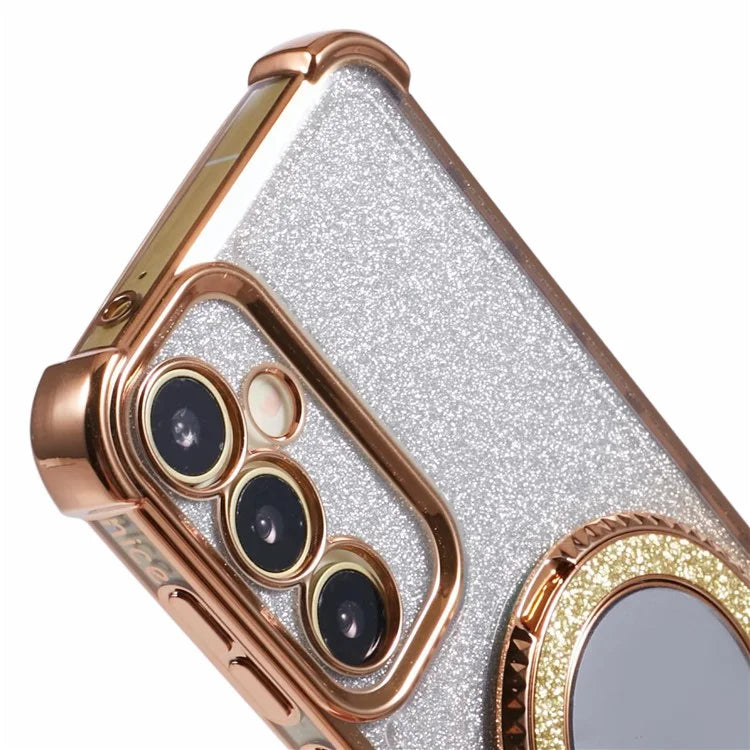 For Samsung Galaxy A54 5G Case TPU Glitter Phone Cover with Kickstand and Mirror