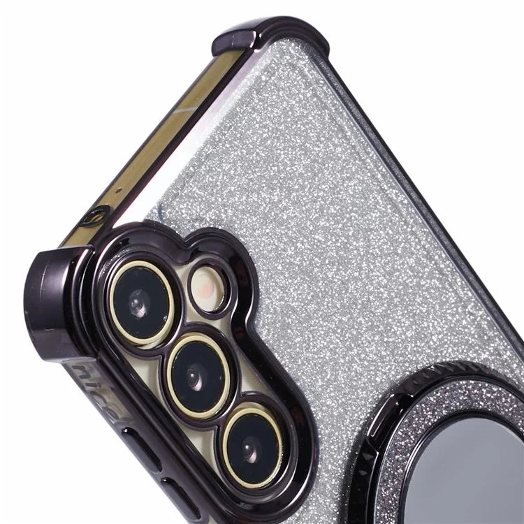For Samsung Galaxy A15 5G Case TPU Glitter Phone Cover with Kickstand and Mirror