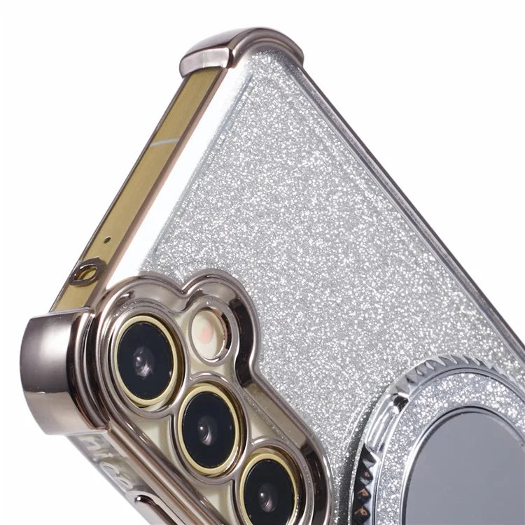 For Samsung Galaxy A15 5G Case TPU Glitter Phone Cover with Kickstand and Mirror