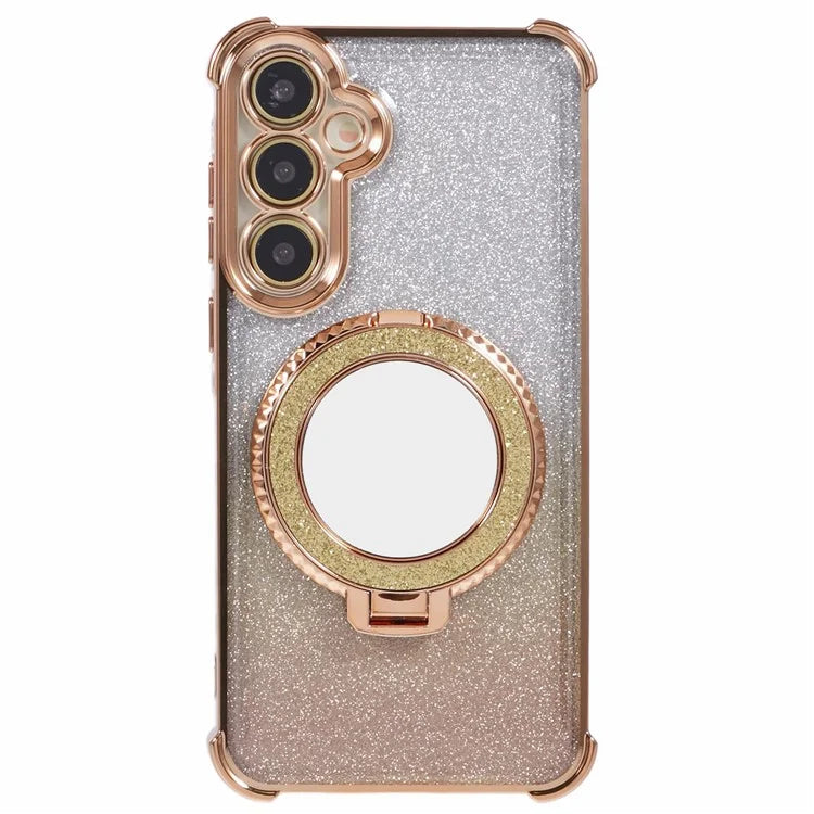 For Samsung Galaxy A15 5G Case TPU Glitter Phone Cover with Kickstand and Mirror