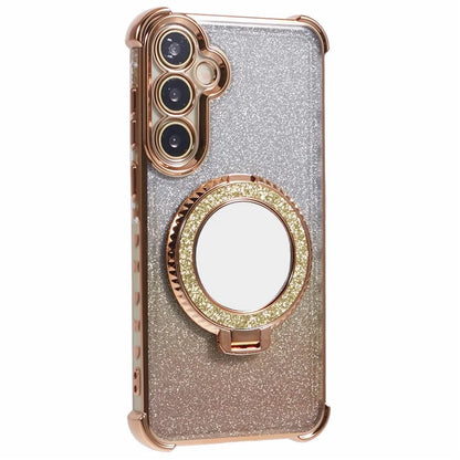 For Samsung Galaxy A15 5G Case TPU Glitter Phone Cover with Kickstand and Mirror