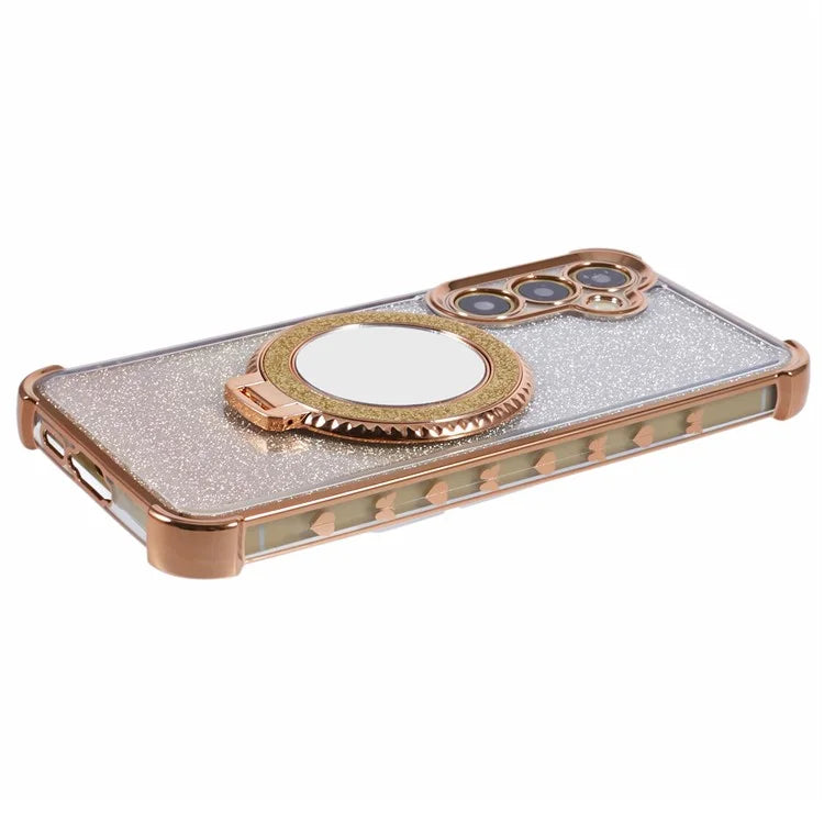 For Samsung Galaxy A15 5G Case TPU Glitter Phone Cover with Kickstand and Mirror