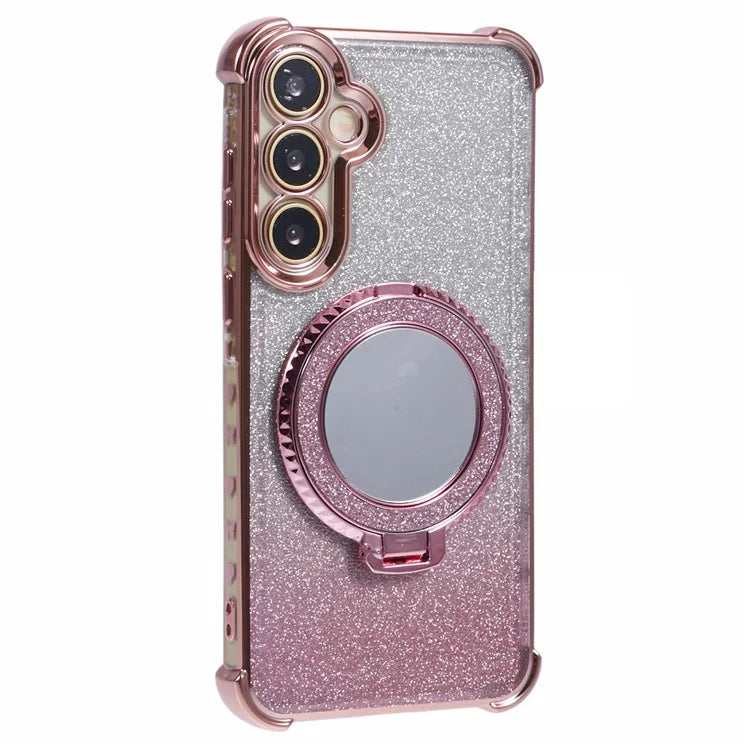 For Samsung Galaxy A15 5G Case TPU Glitter Phone Cover with Kickstand and Mirror