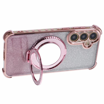 For Samsung Galaxy A15 5G Case TPU Glitter Phone Cover with Kickstand and Mirror