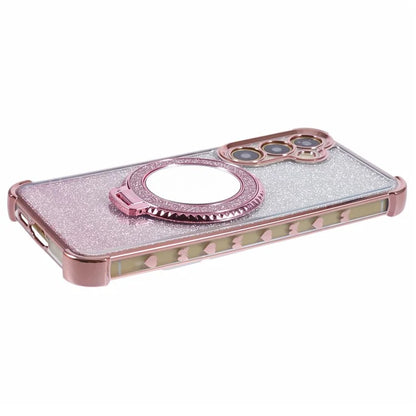 For Samsung Galaxy A15 5G Case TPU Glitter Phone Cover with Kickstand and Mirror