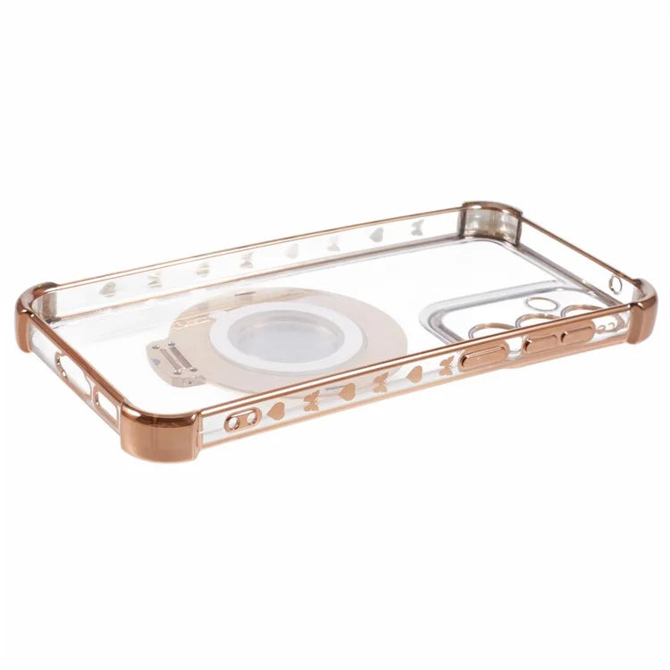 For Samsung Galaxy A54 5G Side Heart Pattern Case Kickstand TPU Phone Cover with Mirror